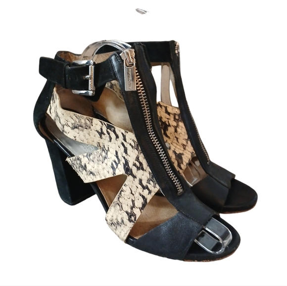 Michael Kors Anya Block Heel Caged Snakeskin Leather Heels, Size: 8 M - Picture 10 of 10